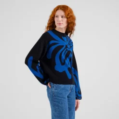 Best DEDICATED - Women's Sweater Limhamn Big Flower - Pullover Blue