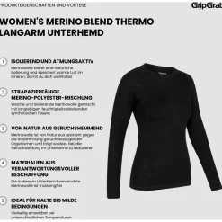 Hot GripGrab - Women's Merino Blend Thermal L/S Base Layer - Merinounterwäsche Black