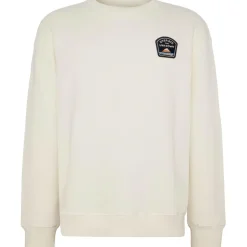 Clearance KnowledgeCotton Apparel - Loose Sweater With Badge At Chest - Pullover Egret