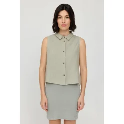 Hot Mazine - Women's Sleeveless Linen Blouse - Bluse