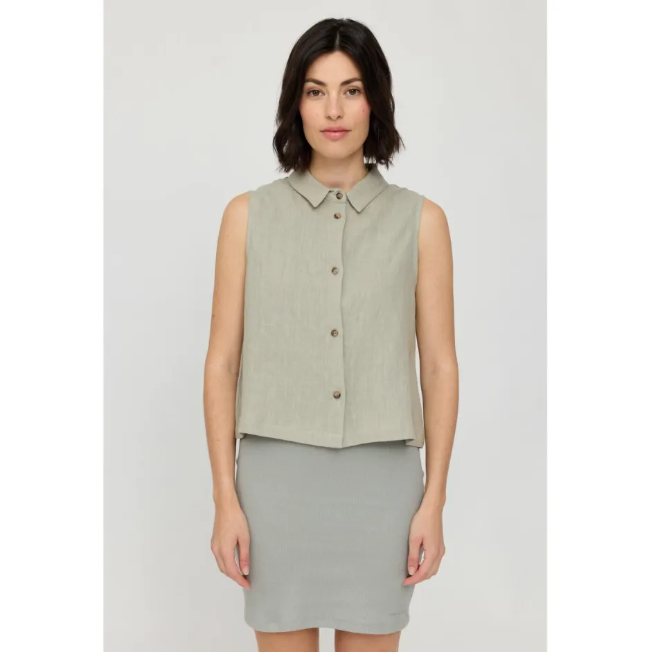 Hot Mazine - Women's Sleeveless Linen Blouse - Bluse