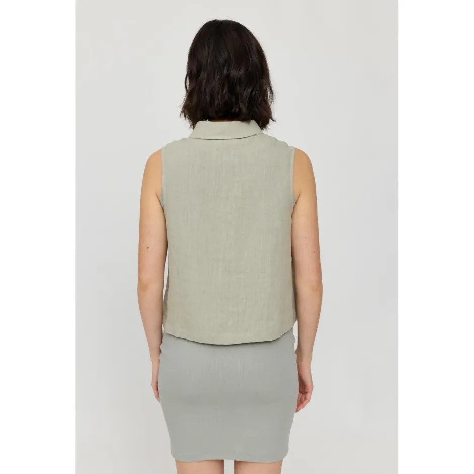 Hot Mazine - Women's Sleeveless Linen Blouse - Bluse