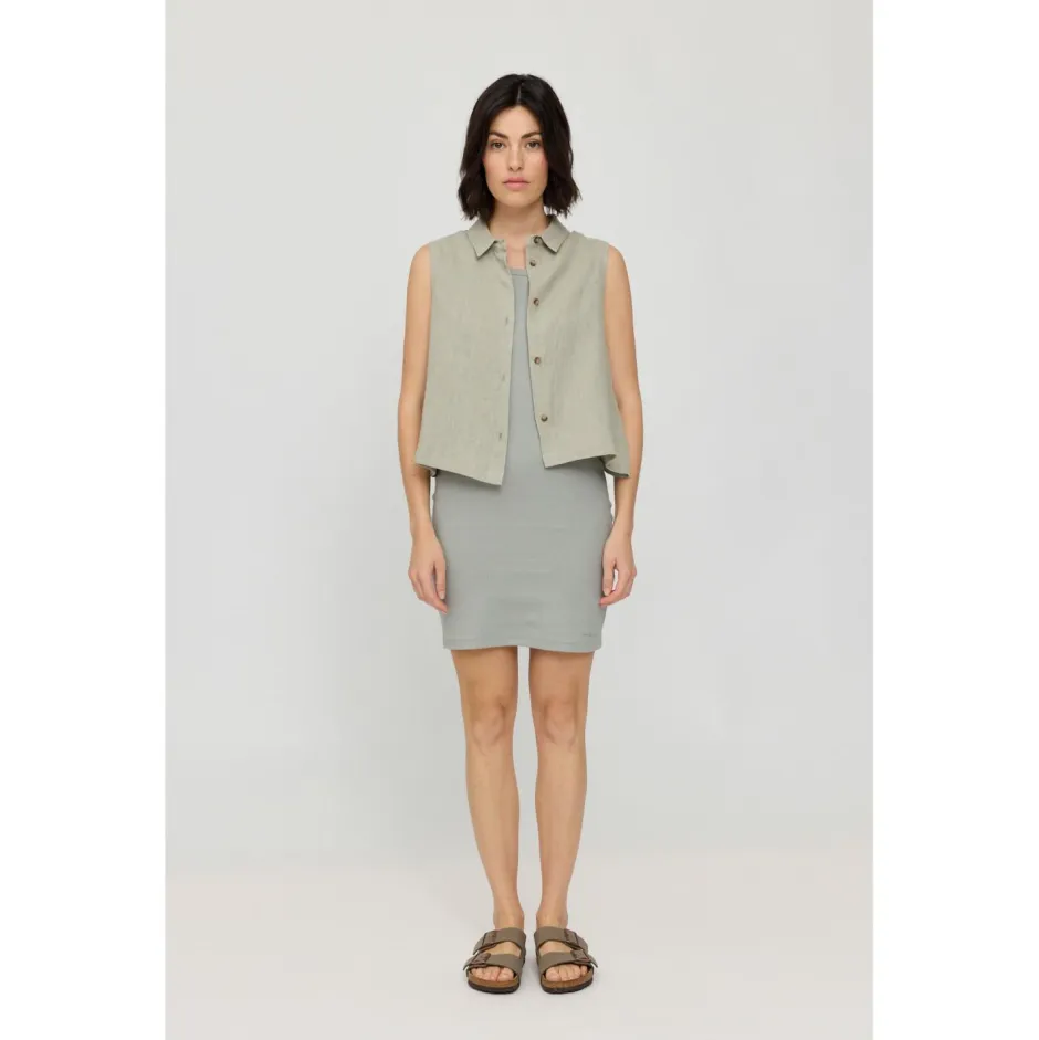Hot Mazine - Women's Sleeveless Linen Blouse - Bluse