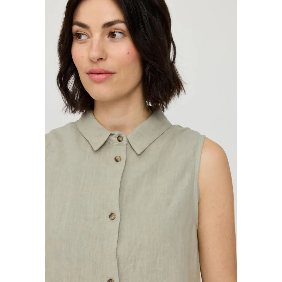 Hot Mazine - Women's Sleeveless Linen Blouse - Bluse