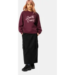 Santa Cruz - Women's Ribbon Script Front Crew - Pullover Dark Cherry Clearance