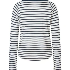 super.natural - Women's Sea Horse Stripe Bio Crew - Merinolongsleeve Fresh White / Navy Stripe / Salute Hot