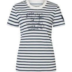 super.natural - Women's Stripe Cote D'Azur Bio Jersey Tee - Merinoshirt Fresh White / Navy Stripe / Salute New