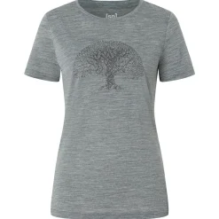 Clearance super.natural - Women's Tree of Knowledge Tee - Merinoshirt Cashmere Grey Melange / Dark Shadow Glitter
