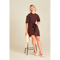 Clearance - Women's Blusenkleid in Leinenoptik - Kleid Alltagsbekleidung