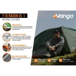 Vango - F10 Radon UL 1 - 1-Personen Zelt Alpine Green Online